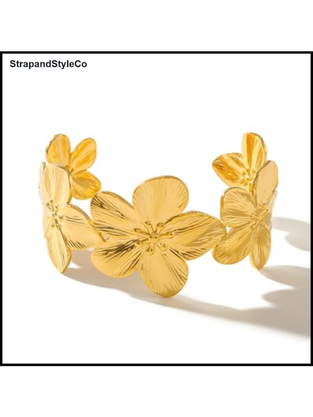 Vintage Flower Open Cuff Bracelet Wide Metal Statement Bangle